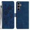 Samsung Galaxy S24 FE 5G Leather Case, Rose Embossed, Dark Blue - 1