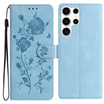 Samsung Galaxy S24 Ultra 5G Leather Case Rose Flower Emboss Sky Blue - 1