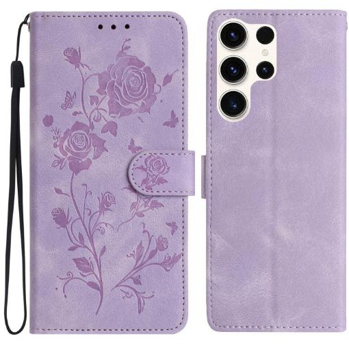 Samsung Galaxy S24 Ultra 5G Leather Case Rose Flower Embossed Purple - 1