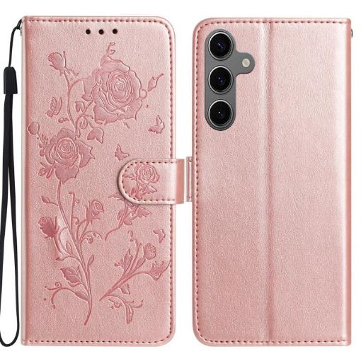 Samsung Galaxy S25 5G Rose Flower Embossed Leather Case Rose Gold - 1