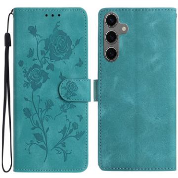 Samsung Galaxy S25 5G Green Rose Embossed Leather Phone Case - 1