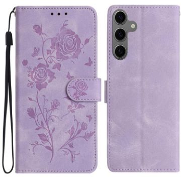 Samsung Galaxy S25 5G Light Purple Rose Embossed Leather Phone Case - 1