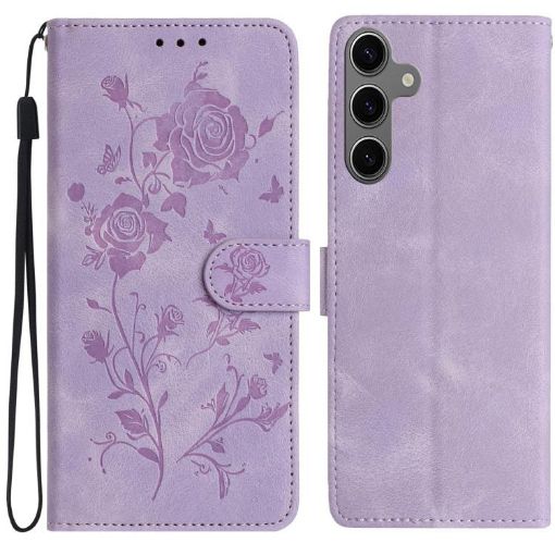 Samsung Galaxy S25 5G Light Purple Rose Embossed Leather Phone Case - 1