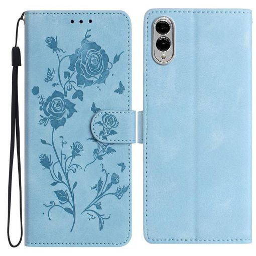 Samsung Galaxy S25 Edge 5G Leather Case Rose Flower Embossing Sky Blue - 1