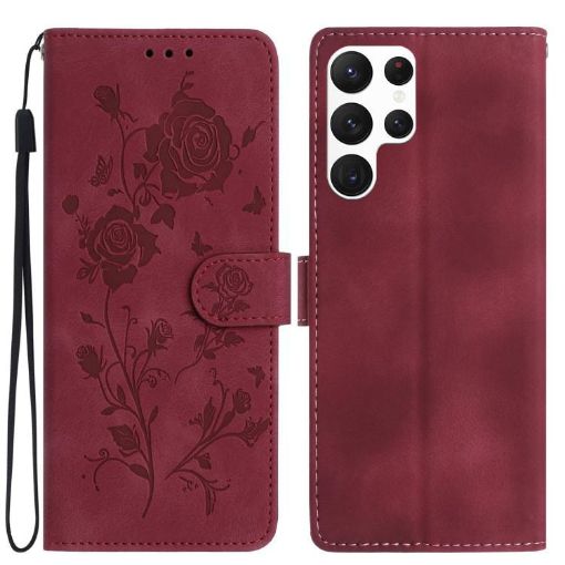 Samsung Galaxy S25 Ultra 5G Red Rose Embossed Leather Phone Case - 1