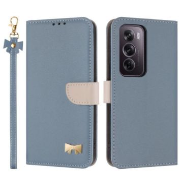 OPPO Reno12 Pro 5G Light Blue Leather Phone Case with Hand Strap - 1