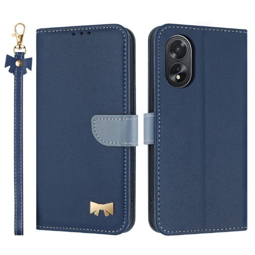OPPO A38/A18 Dark Blue Leather Phone Case with Hand Strap - 1