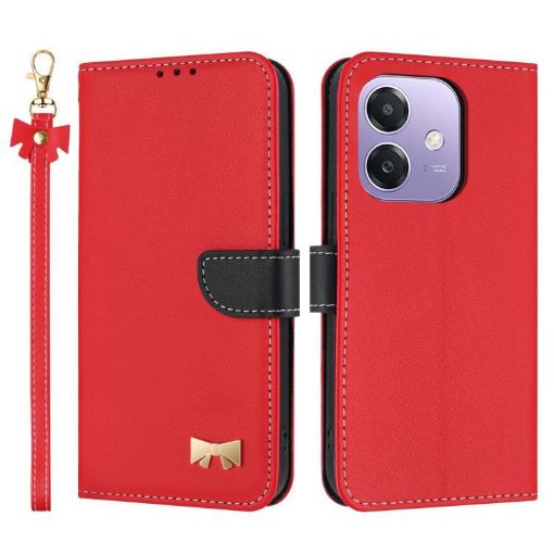 OPPO A40/A60 Red Leather Phone Case with Hand Strap - Global 4G - 1