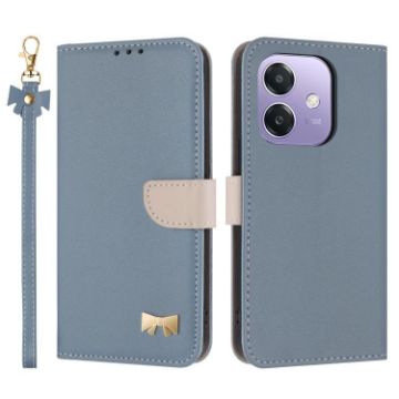 OPPO A40/A60 Light Blue Leather Phone Case with Hand Strap - 1