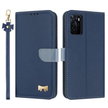 OPPO A55s 5G Japan Leather Phone Case with Hand Strap - Dark Blue - 1