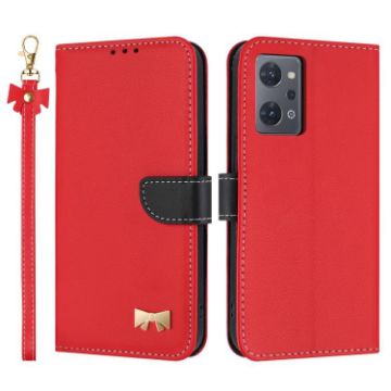 OPPO Reno7 A/Reno9 A Red Leather Phone Case with Metal Bow & Hand Strap - 1