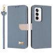 OPPO Reno12 5G Global Leather Phone Case with Hand Strap - Light Blue - 1