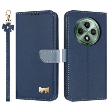 OPPO Reno12 F Global Dark Blue Leather Phone Case with Hand Strap - 1