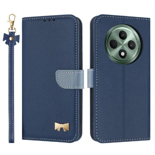 OPPO Reno12 F Global Dark Blue Leather Phone Case with Hand Strap - 1