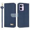 OPPO Reno13 F Global Dark Blue Leather Phone Case with Hand Strap - 1