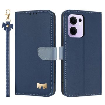 OPPO Reno13 F Global Dark Blue Leather Phone Case with Hand Strap - 1