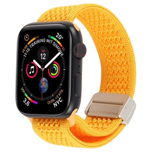 Magnetic Buckle Knitted Nylon Watch Band for Apple Watch 46/49/45/44mm Yellow-Orange - 1