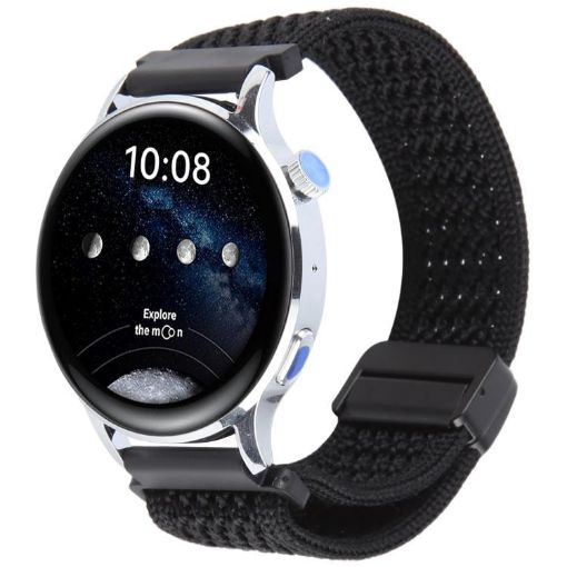 Magnetic Buckle Knitted Nylon Watch Band 20mm - Black, Breathable Strap - 1