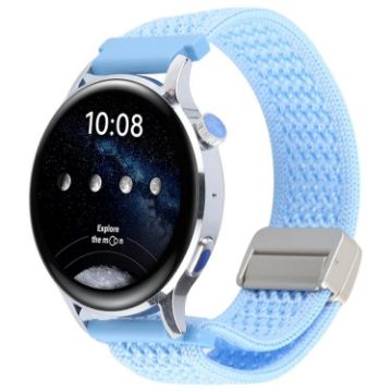 22mm Light Blue Magnetic Buckle Knitted Nylon Watch Band - 1
