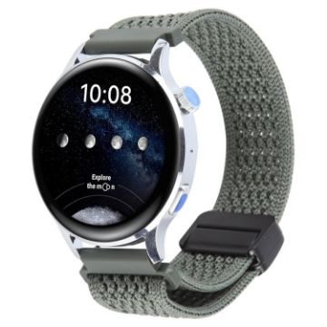 22mm Olive Green Magnetic Buckle Knitted Nylon Watch Band - 1