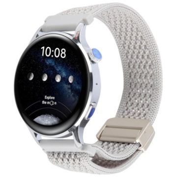 22mm Pearl White Magnetic Buckle Knitted Nylon Watch Band - 1