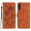 Samsung Galaxy F16 Brown Leather Case with Rose Flower Embossing Pattern - 1