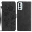 Samsung Galaxy M23 Black Leather Case with Rose Flower Embossing Pattern - 1