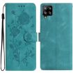 Samsung Galaxy M32 Green Leather Case with Rose Flower Embossing - 1