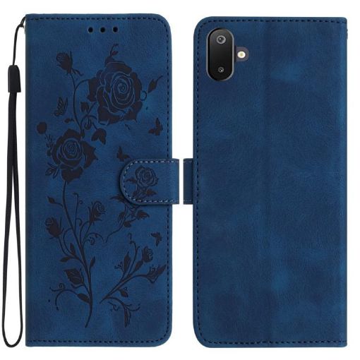 Samsung Galaxy F06 Dark Blue Rose Embossed Leather Phone Case - 1