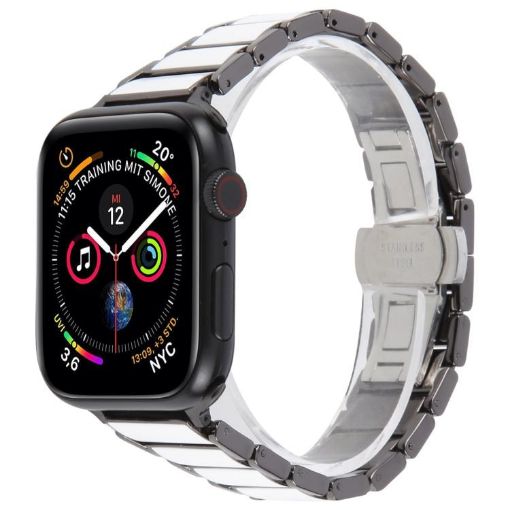 Apple Watch Band 46/49/45/44mm Three Beads Ceramic Steel 18mm Black White - 1