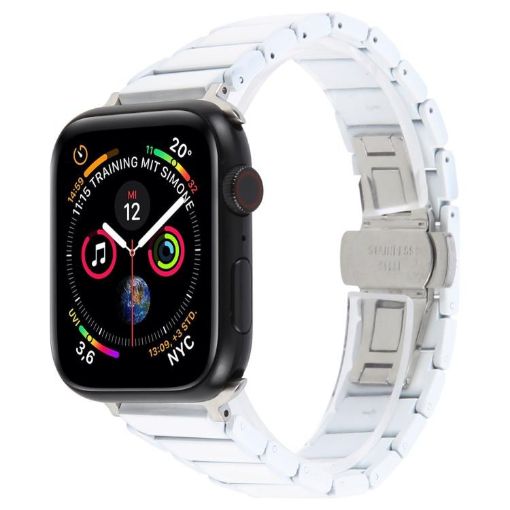 Apple Watch Band 42/41/40/38mm Three Beads Ceramic Steel White 18mm - 1