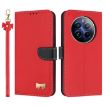 Realme 12+ 5G/12 4G/P1 Red Metal Bow Leather Phone Case with Hand Strap - 1