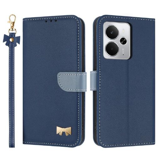 Realme 14 5G/P3 5G Dark Blue Leather Phone Case with Hand Strap - 1