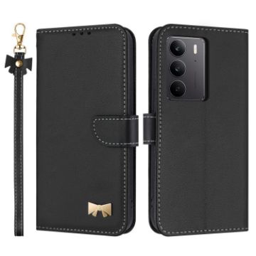 Realme C75 4G Global/P3x Leather Phone Case with Hand Strap - Black - 1