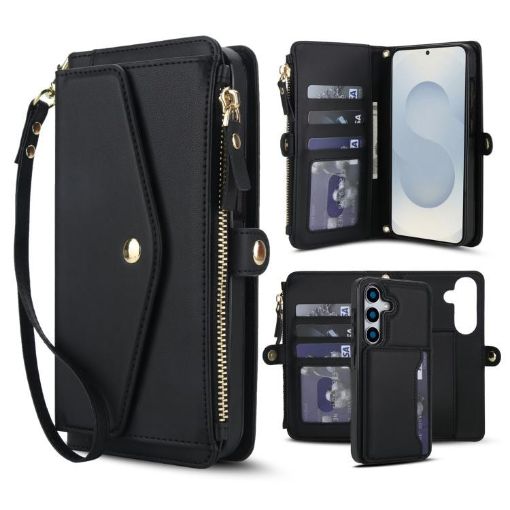 Samsung Galaxy S25 5G Wallet Detachable Leather Phone Case with Lanyard - 1