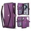 Samsung Galaxy S24 Ultra 5G Wallet Leather Case with Lanyard, Dark Purple - 1