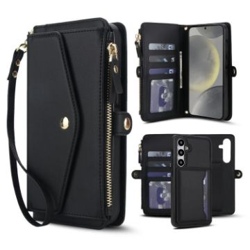 Samsung Galaxy S24 FE 5G Wallet Leather Phone Case with Lanyard (Black) - 1