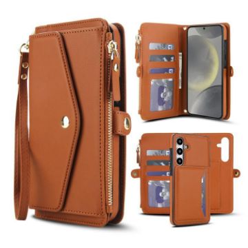 Samsung Galaxy S24 FE 5G Wallet Leather Phone Case with Lanyard Brown - 1
