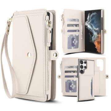 Samsung Galaxy S23 Ultra 5G Wallet Leather Phone Case with Lanyard - White - 1
