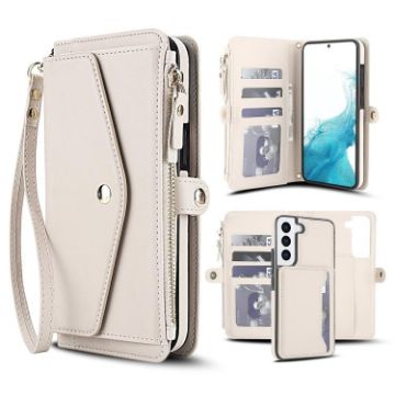 Samsung Galaxy S22 5G Wallet Detachable Leather Case with Lanyard White - 1