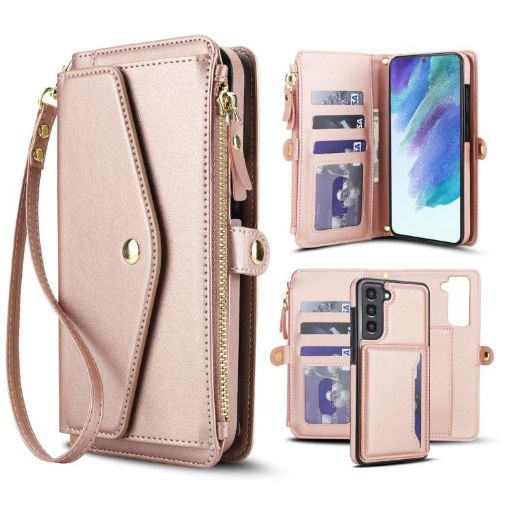 Samsung Galaxy S21 FE 5G Wallet Case, Detachable Leather, Rose Gold - 1