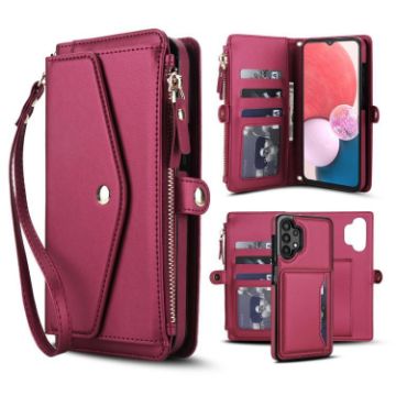 Samsung Galaxy A13 Wallet Case, Detachable Leather with Lanyard, Red - 1