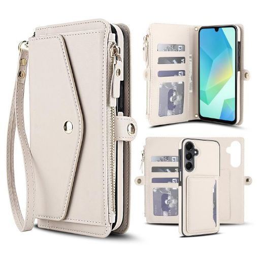Samsung Galaxy A16 5G Wallet Detachable Leather Case with Lanyard White - 1