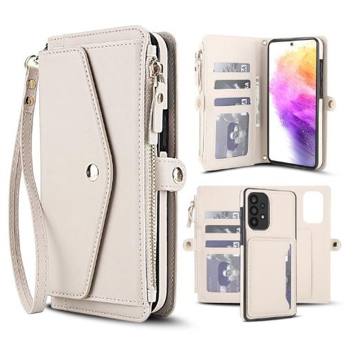 Samsung Galaxy A72 5G Wallet Detachable Leather Case with Lanyard White - 1