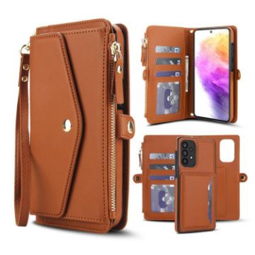 Samsung Galaxy A72 5G Wallet Detachable Leather Case with Lanyard Brown - 1
