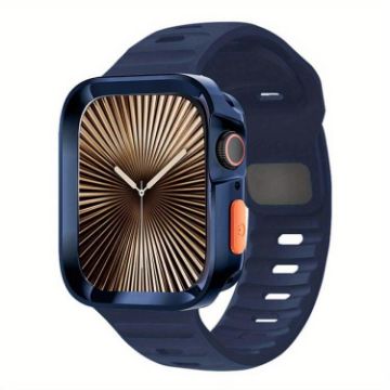 Apple Watch Series 10 42mm Dark Blue Silicone Band with TPU Case - 1
