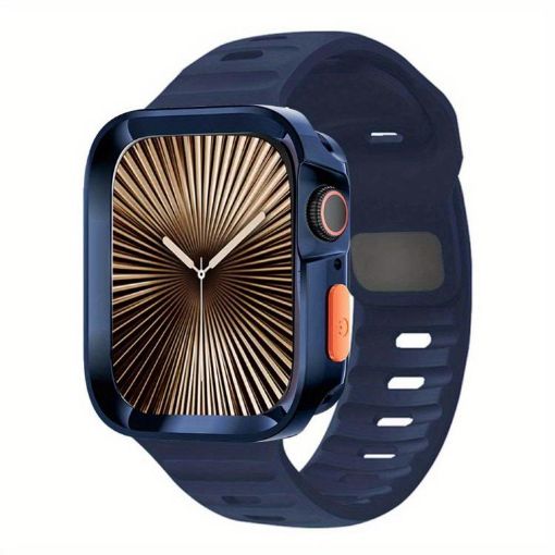 Apple Watch Series 10 46mm Dark Blue Silicone Band with TPU Case - 1