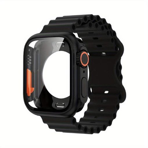 Apple Watch Series 10 46mm Black Silicone Band with PC Case - 1
