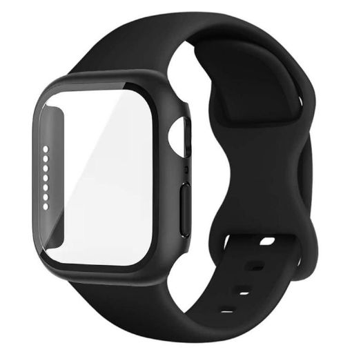 Apple Watch Series 10 46mm Black Silicone Band with PC Case - 1