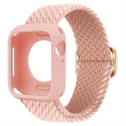 Apple Watch Series 10 46mm Pink Nylon Band with Silicone Case - 1